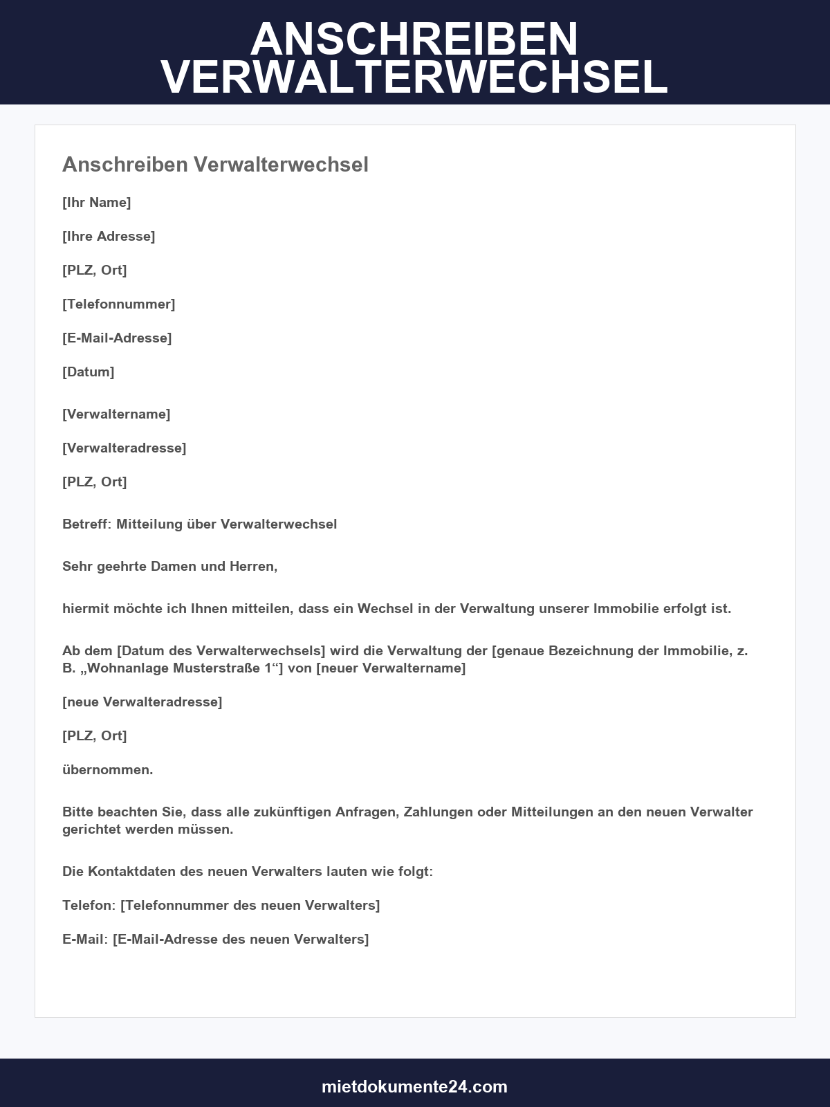 Anschreiben Verwalterwechsel Muster