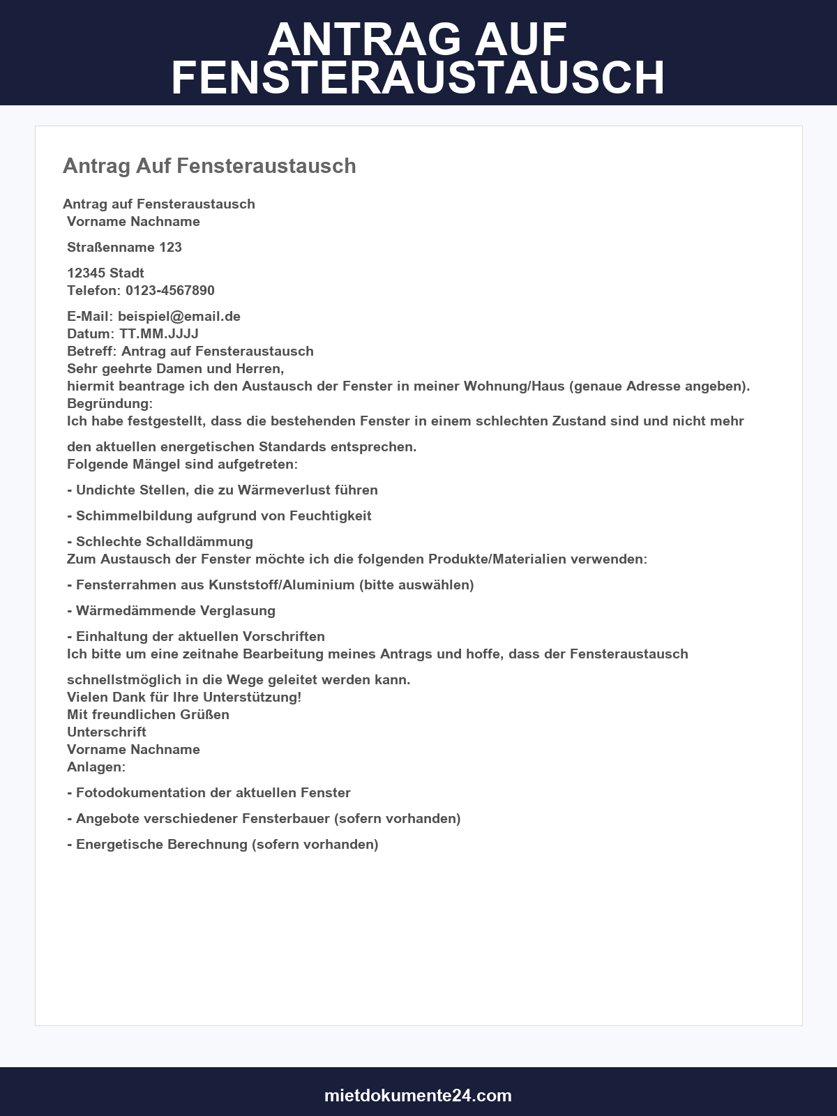 Antrag Auf Fensteraustausch Muster