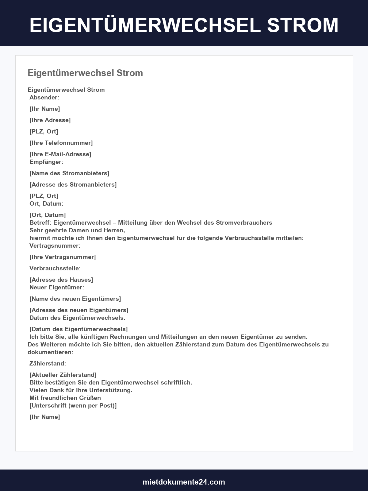 Formular Eigentümerwechsel Strom