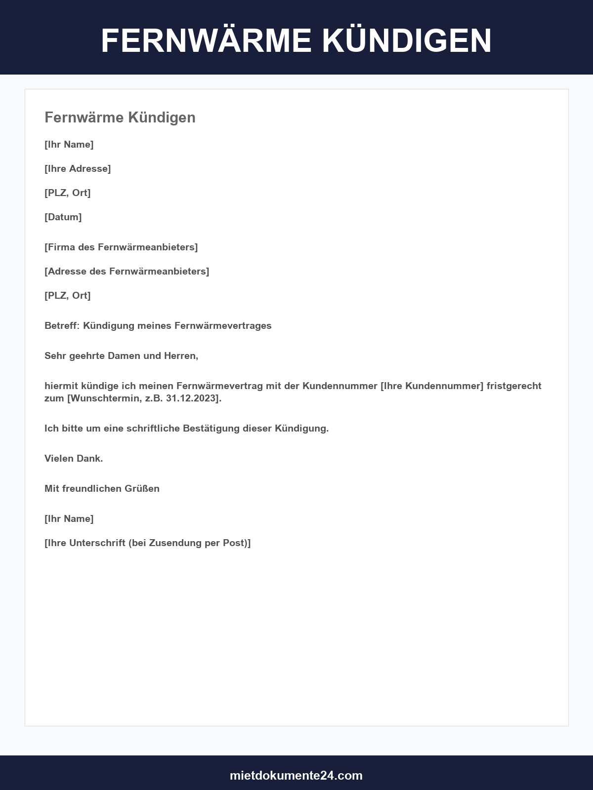 Fernwärme Kündigen Vorlage