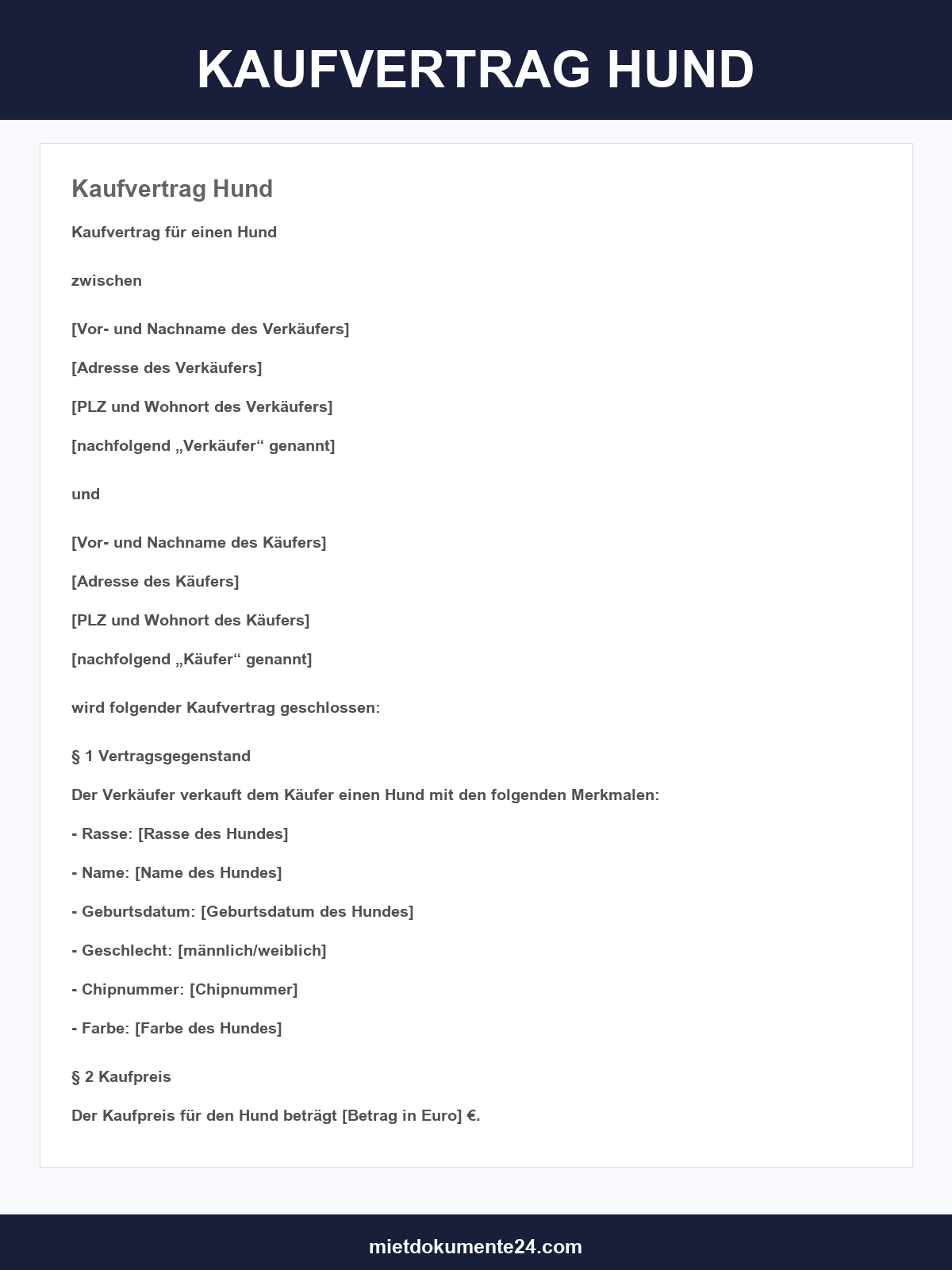 Kaufvertrag Hund