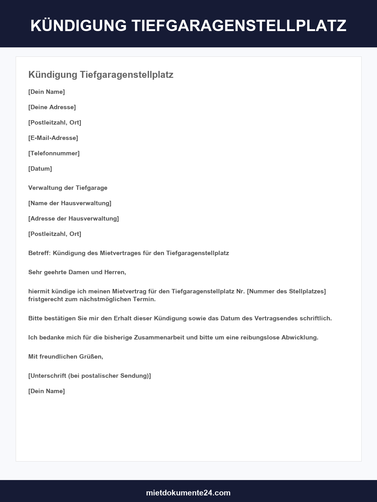 Kündigung Tiefgaragenstellplatz