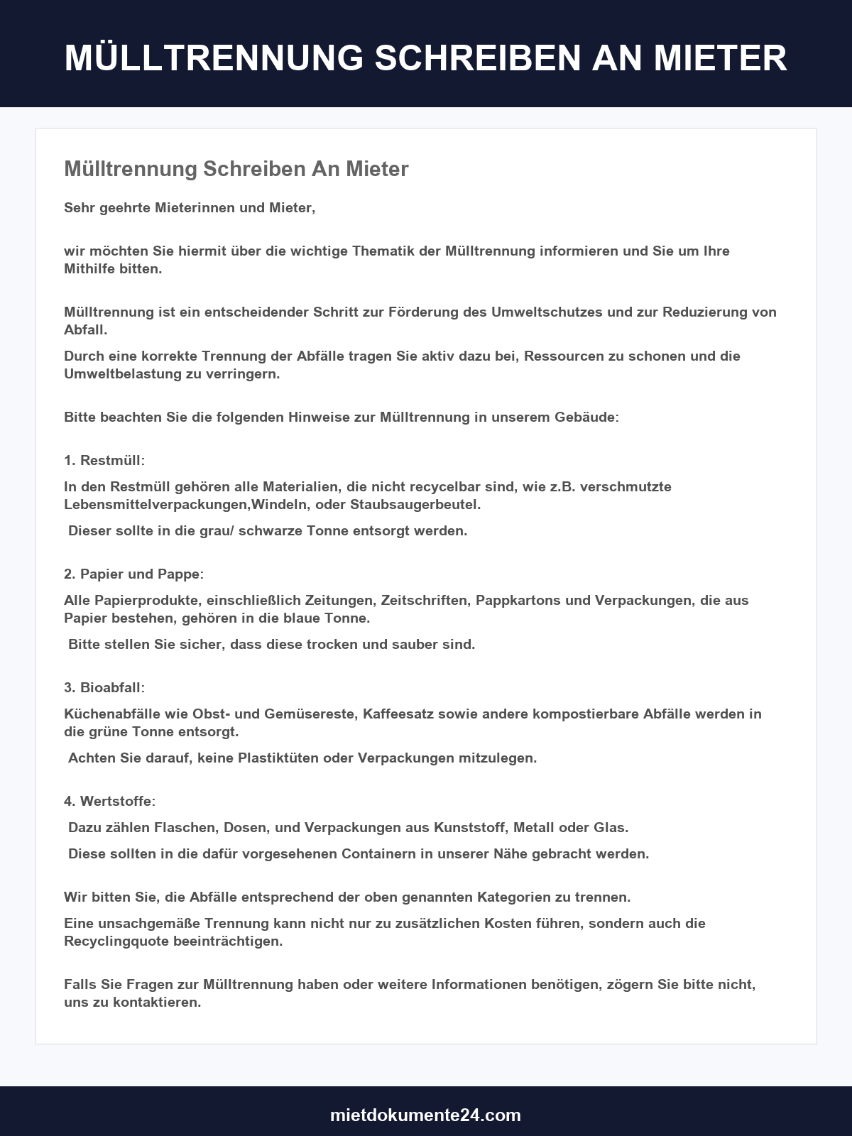 Mülltrennung Schreiben An Mieter Muster