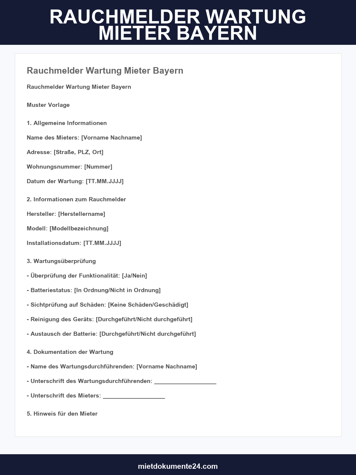 Rauchmelder Wartung Mieter Vordruck Bayern