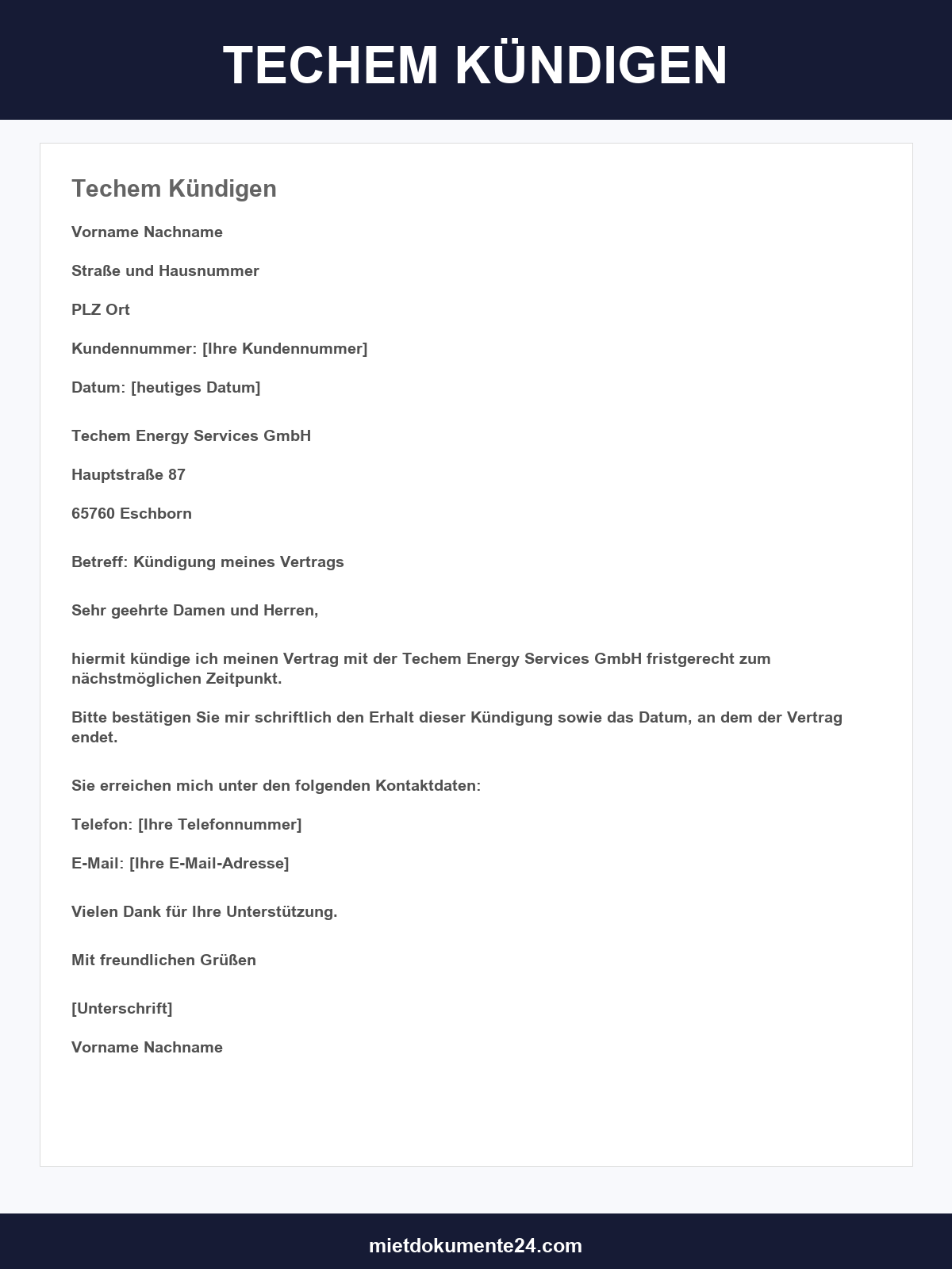 Techem Kündigen Vorlage