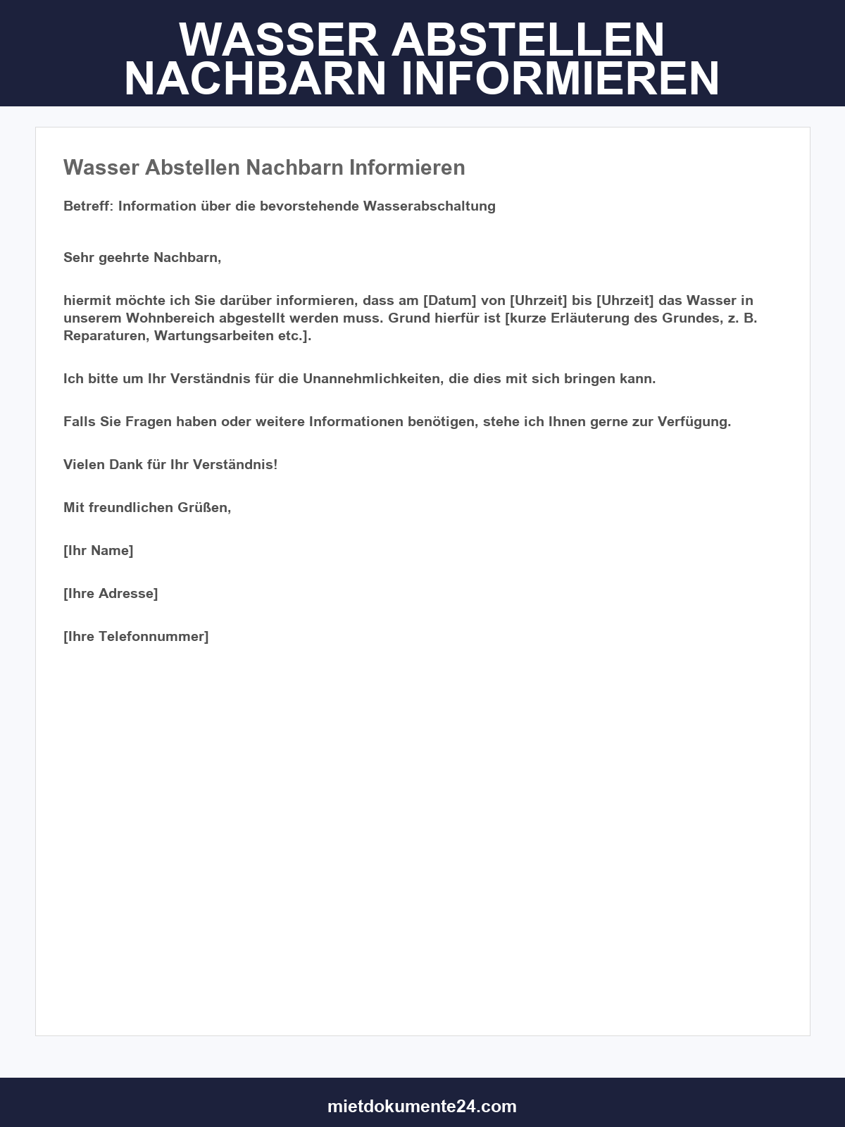 Wasser Abstellen Nachbarn Informieren Muster